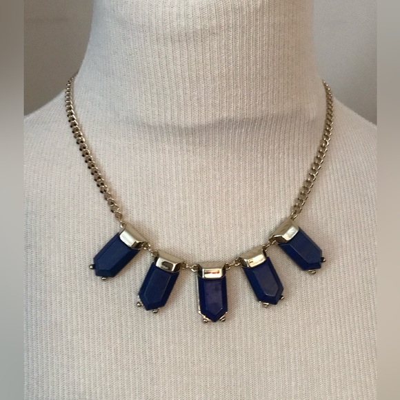 Ann Taylor LOFT Blue Lapis Lazuli Necklace Gold Link Chain - Picture 7 of 13